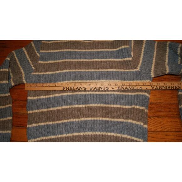 Vintage 80s Stetson Wool Bled Gray Blue Ivory Stripe Mens M Knit Sweater USA - Picture 6 of 9